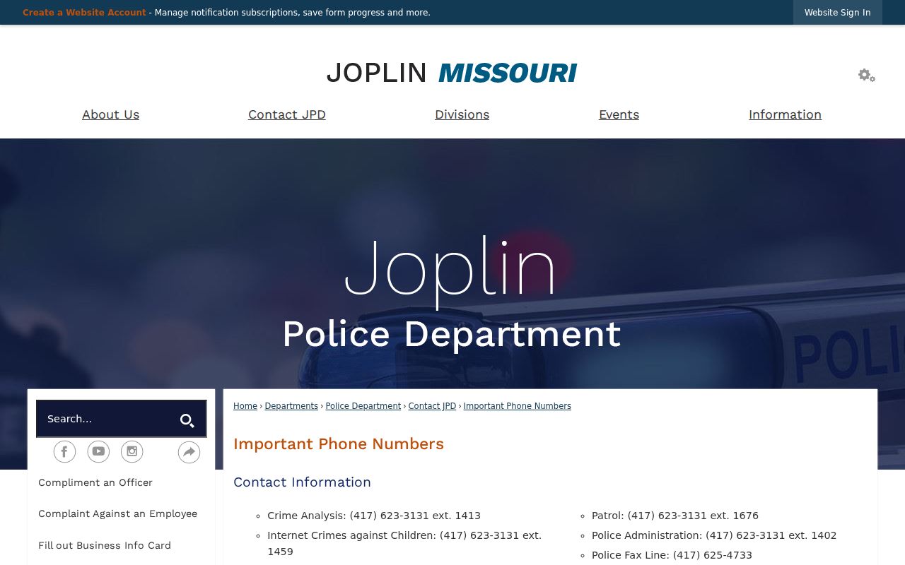 Joplin criminal history police and jail phone directory