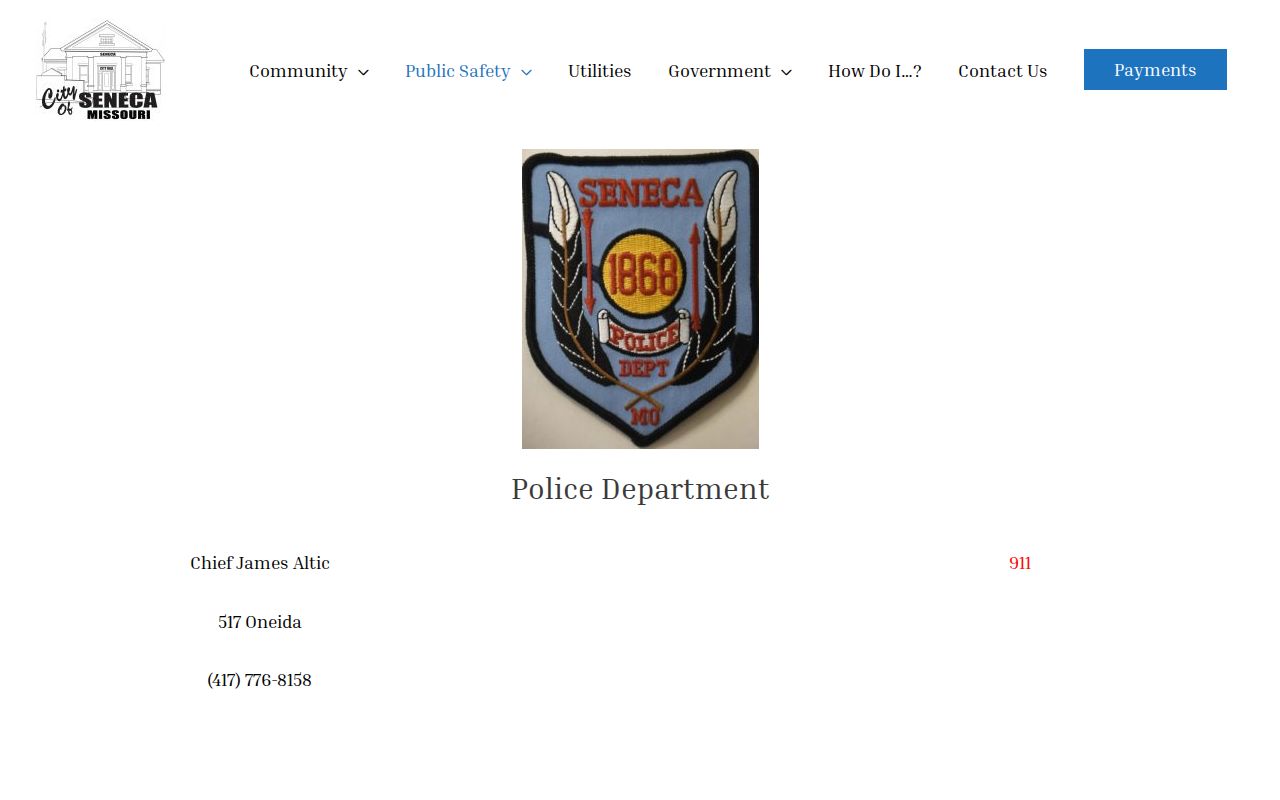 Seneca criminal history police department contact page